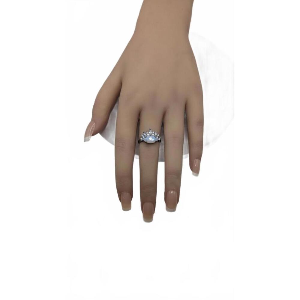 Stunning Silver Opal & CZ Ring - Size 6 - Picture 4 of 7